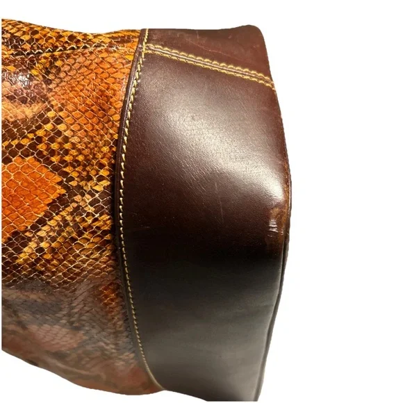Dooney & Bourke Leather & Python Snakeskin Style Brown & Orange Shoulder Bag - Picture 8 of 16